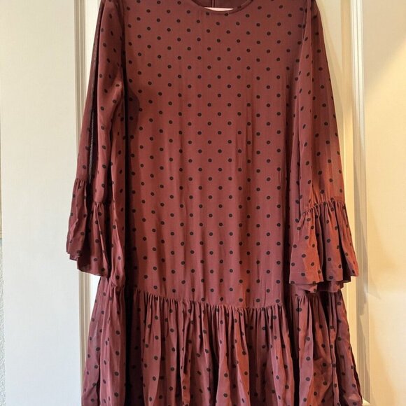 Ganni Carlton Georgette Dress Wine Red Black Polka Dot Size 38 (Medium) EUC - Picture 3 of 6